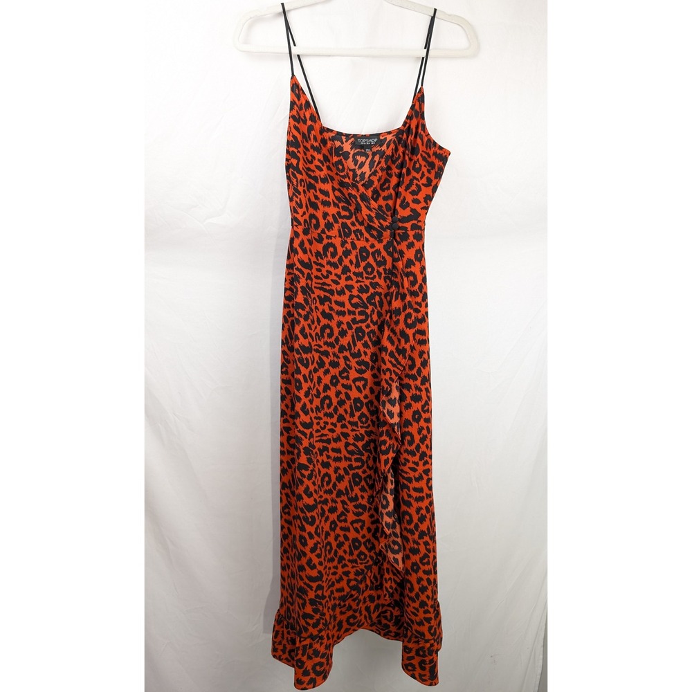 Y2K Leopard Print Ruffle Maxi Wrap Dress Size 4 Strappy Indie Sleaze Festival - Picture 2 of 9